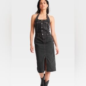 Universal Thread Midi Halter Denim Dress Cotton Black Casual Size 14